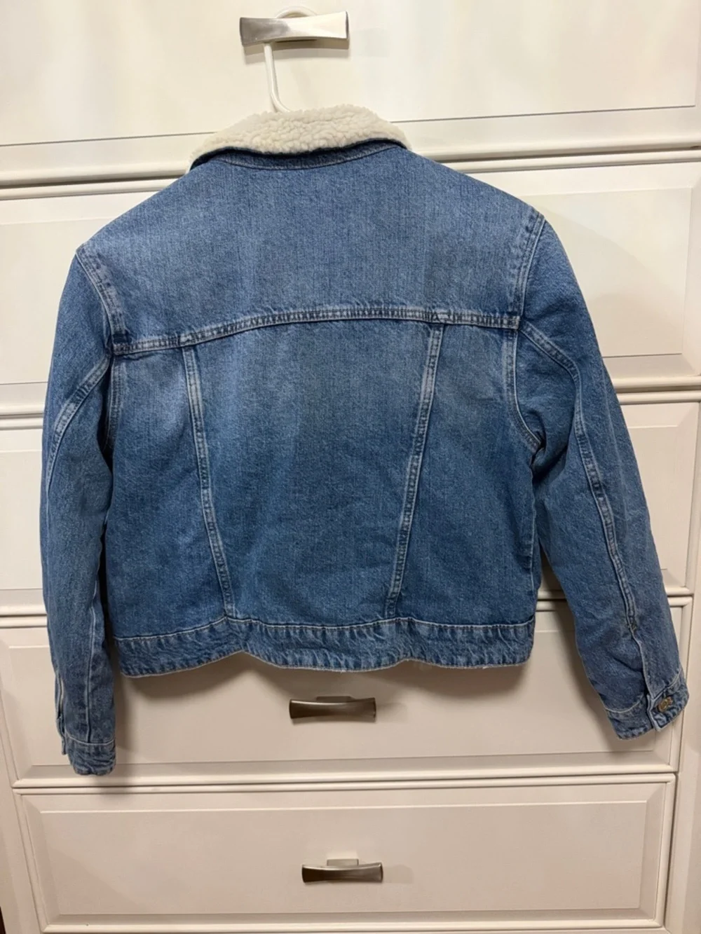 Zara Blue Denim Jacket with Cream Sherpa Collar
